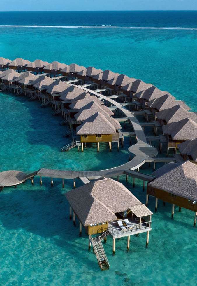 Aerial view of the Whale Lagoon water villas